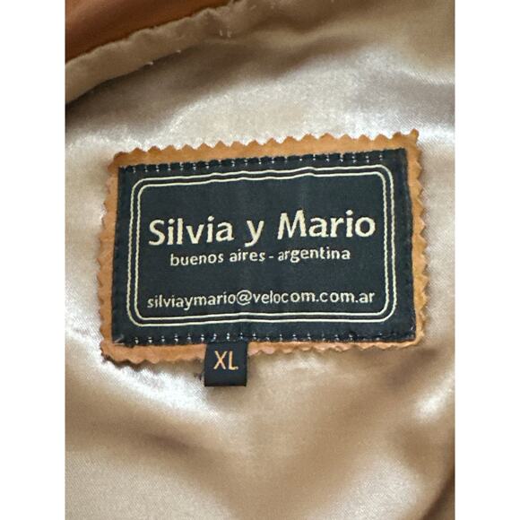 VTG Silvia y Mario Argentina Leather Jacket XL Carmel Mock Collar Full Zip Moto - Picture 9 of 14